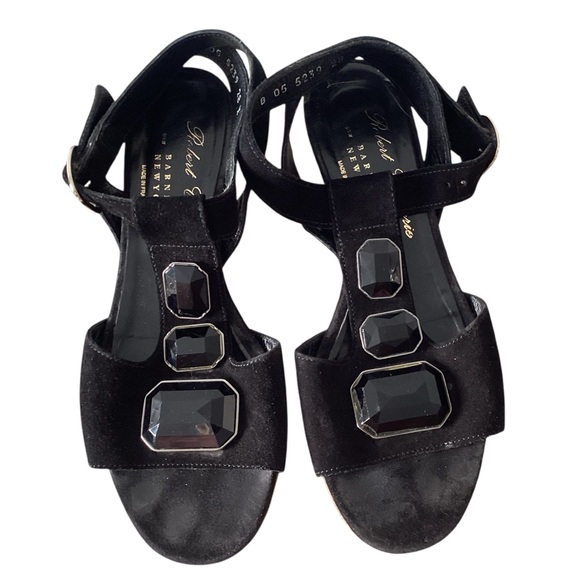 Robert Clergerie BarneysBlack Leather Rhinestone Strappy Sandals Shoes 6 - Picture 1 of 6